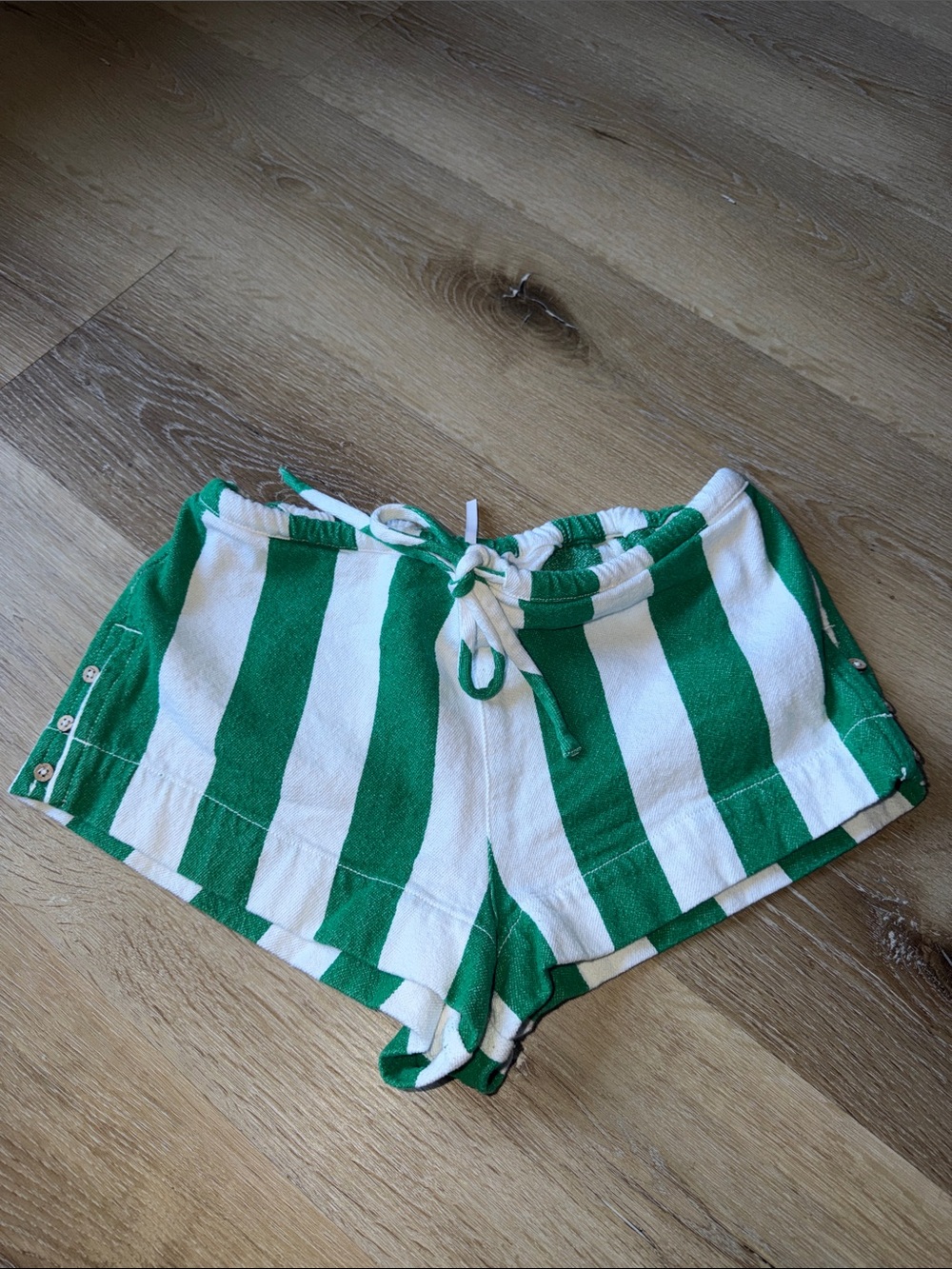 Free People Green & White Striped Drawstring Shorts